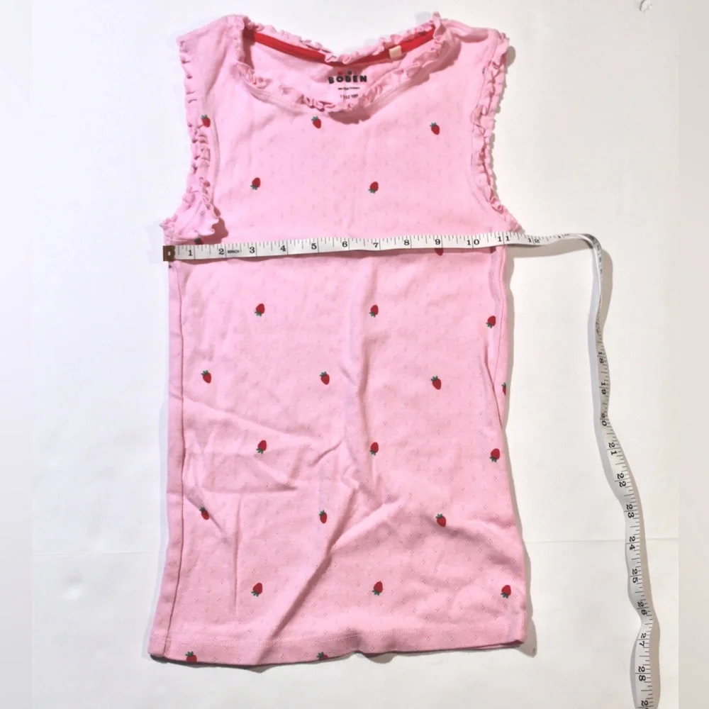 Mini Boden Pink Pointelle Strawberry Print Sleeveless Tank Top